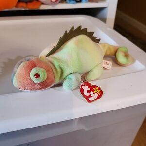 Ty Green and Pink Stuffed Chameleon Toy